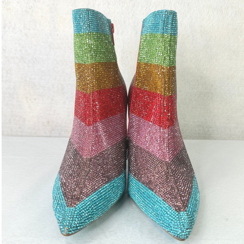 Betsey Johnson EMMY Rhinestone Ankle Boots Rainbow 8M Colorful Sparkle Stiletto - Picture 8 of 11